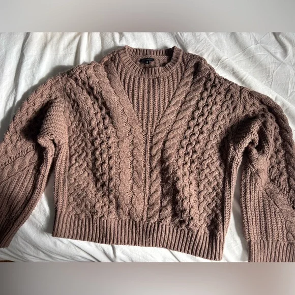 Dynamite Brown Cable-Knit Crewneck Sweater - Picture 2 of 3